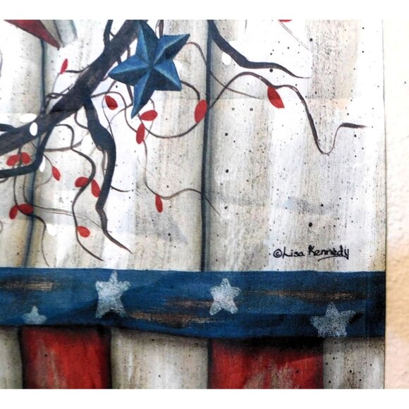 Patriotic Liberty Star Curtain By Lisa Kennedy 40" X 28" Red White Blue - Picture 3 of 3